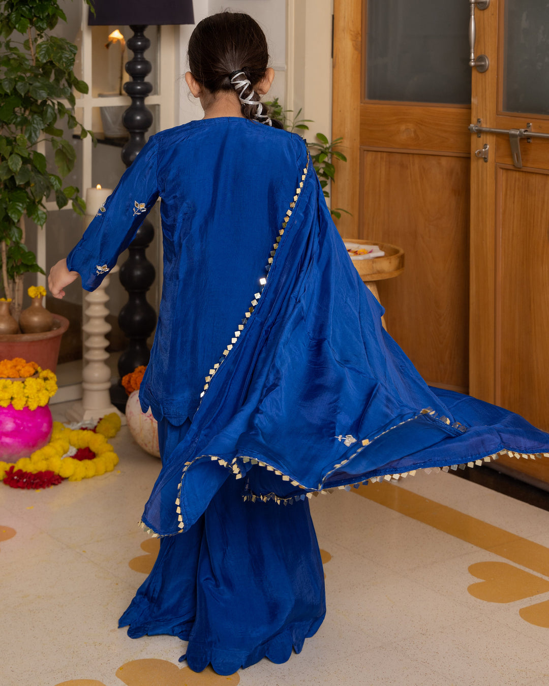 Aira Blue Solid Silk Suit Set