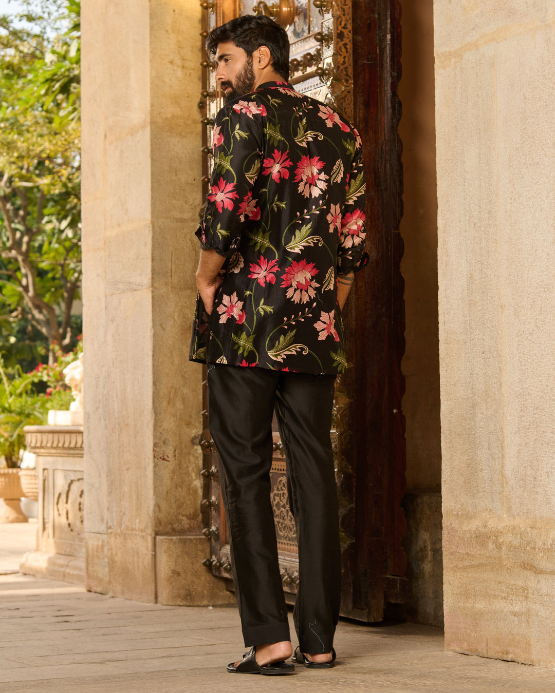 Keshav Black Printed Chanderi Kurta
