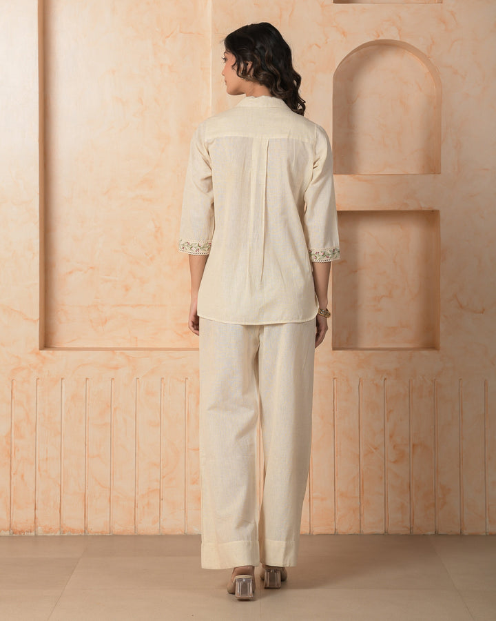 Zafira Cream Embroidered Cotton Flex Coord Set