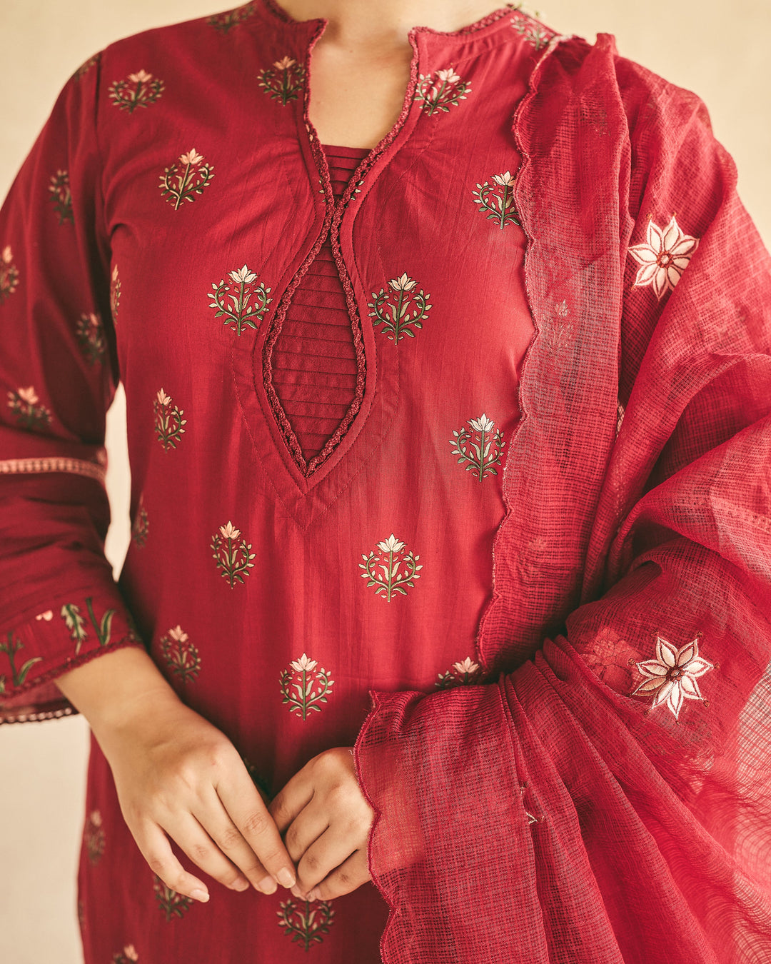 Esya Maroon Cotton Printed Suit Set