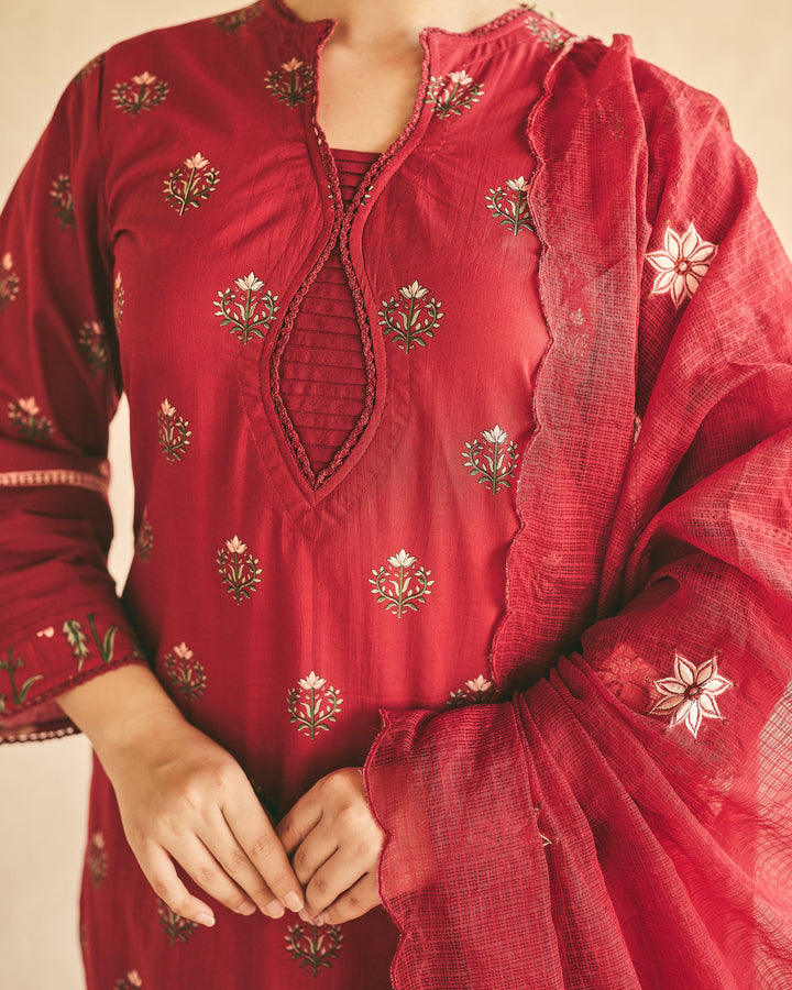 Esya Maroon Cotton Printed Suit Set