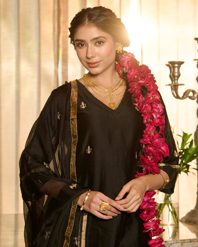 Suvarna Black Solid Chanderi Suit Set