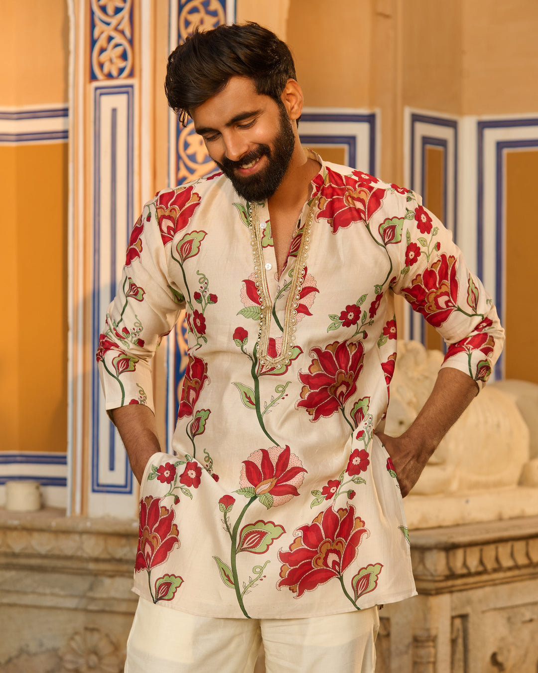 Veer Ivory Printed Chanderi Kurta