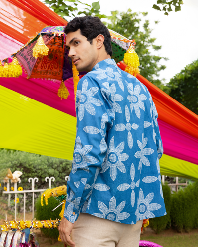 Prithul Blue Bandhani Cotton Shirt