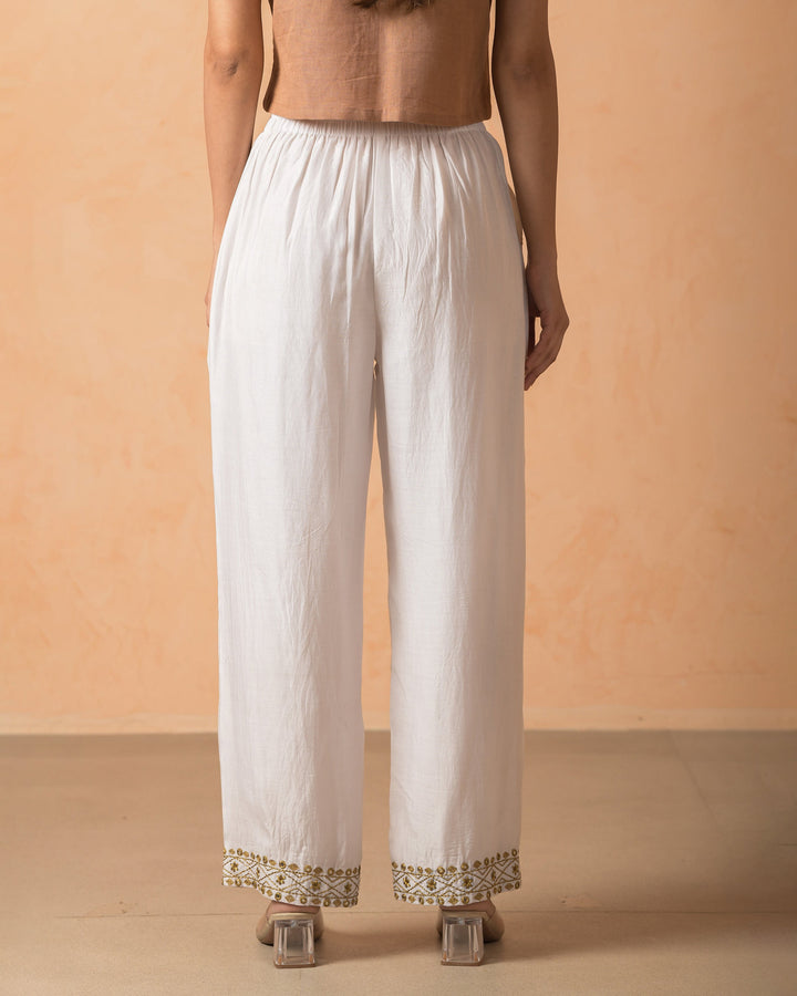 Elsha White Chanderi Embroidered Straight Pants