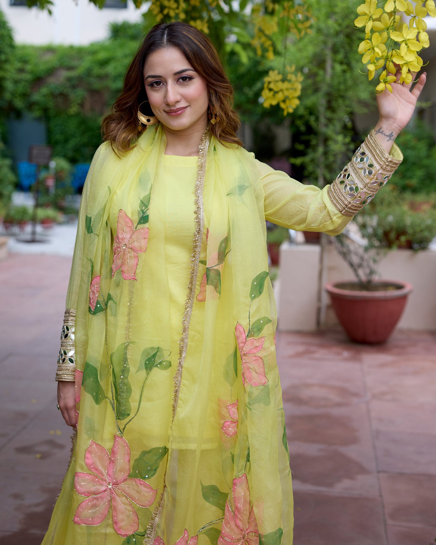 Jaswanti Yellow Handpainted Chanderi Suit Set 