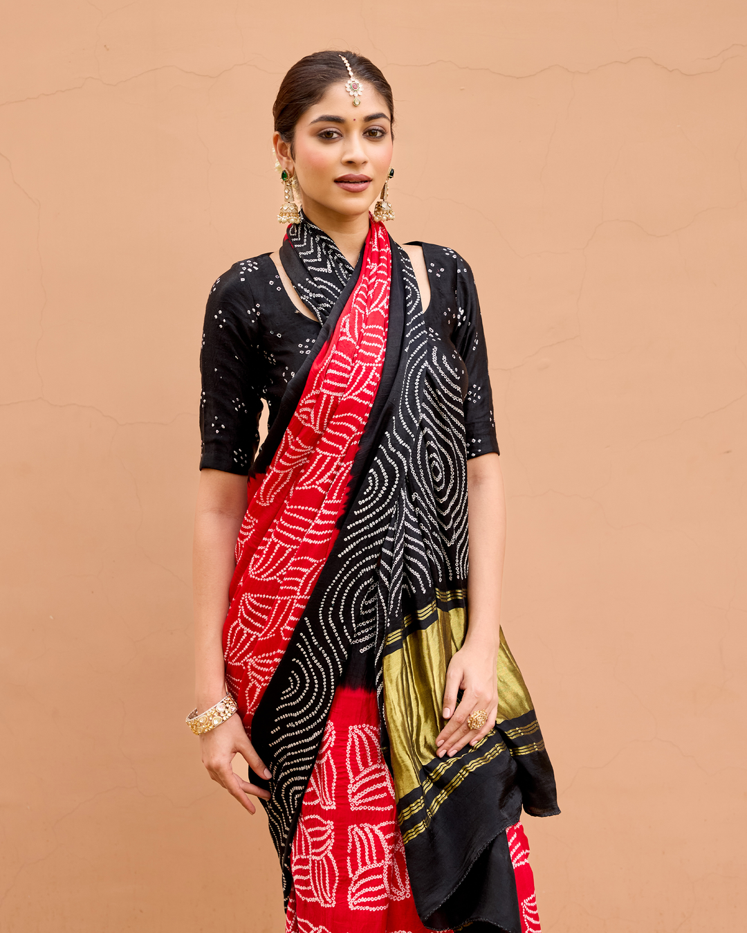 Rate Black Gajji Silk Bandhej Saree