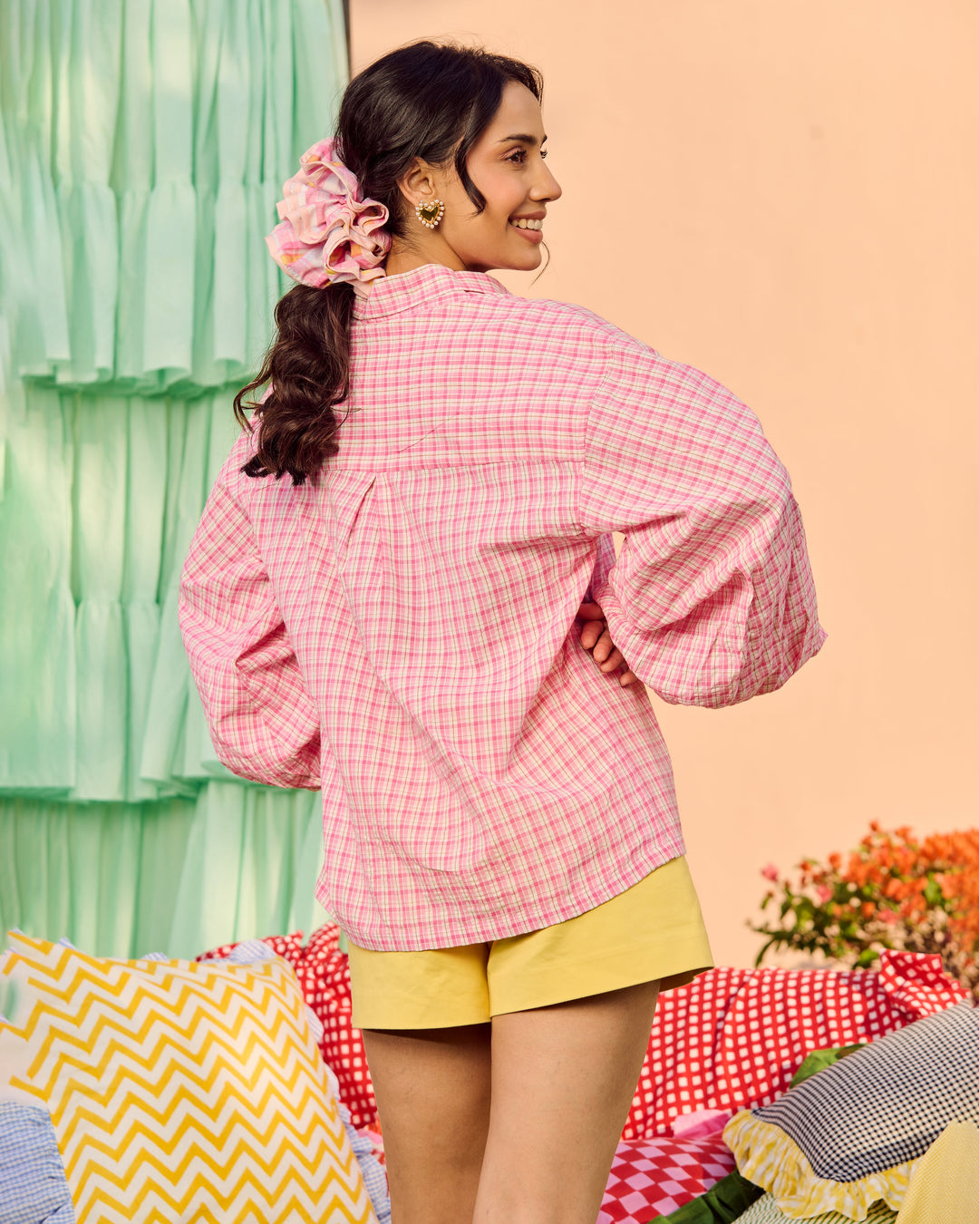 Kethrin Pink Brown Cotton Checks Shirt