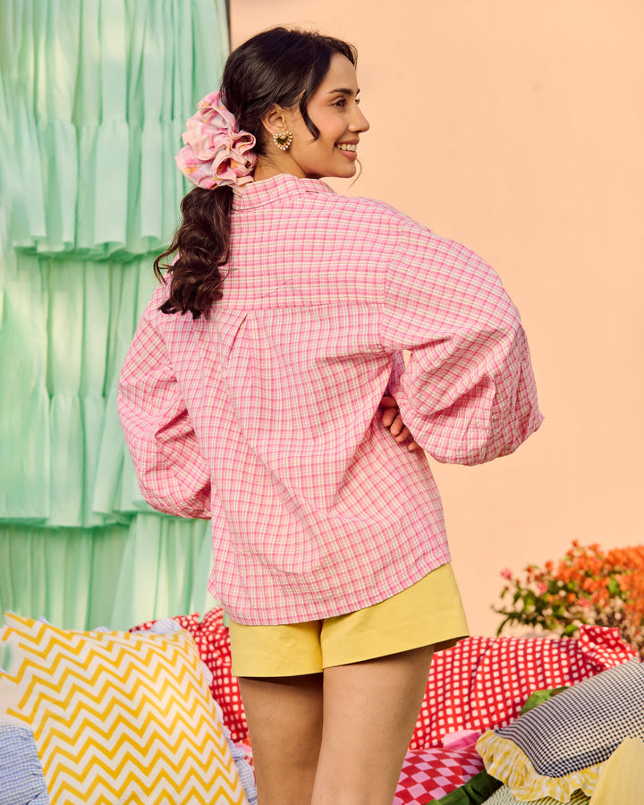 Kethrin Pink Brown Cotton Checks Shirt