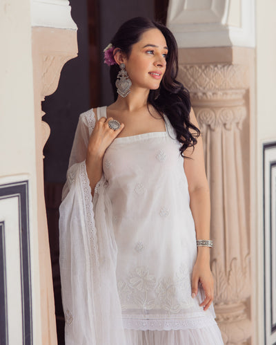 Gleaming White Embroidered Doria Sharara Set