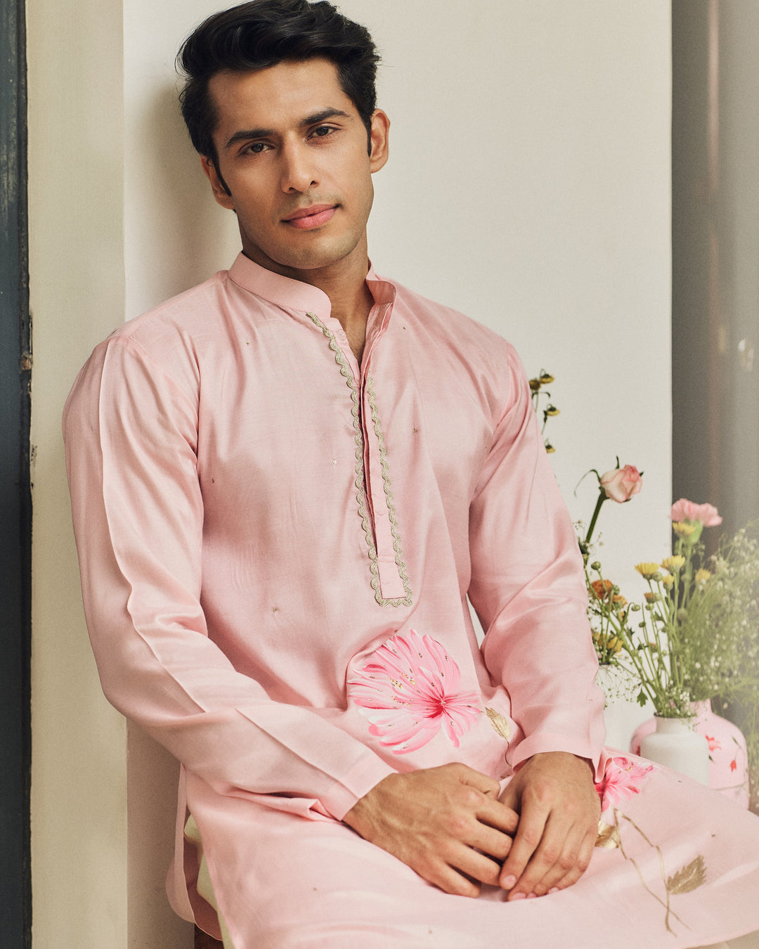 Zorav Pink Handpainted Muslin Kurta