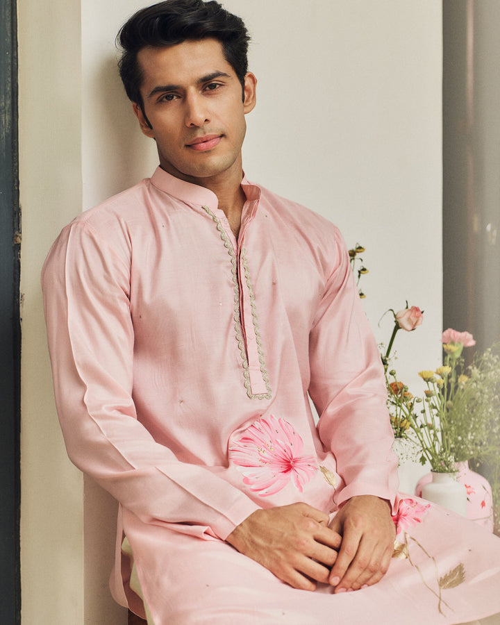 Zorav Pink Handpainted Muslin Kurta