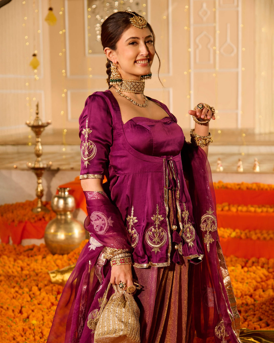 Kamal Purple Solid Satin Lehenga Set
