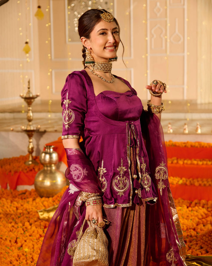 Kamal Purple Solid Satin Lehenga Set