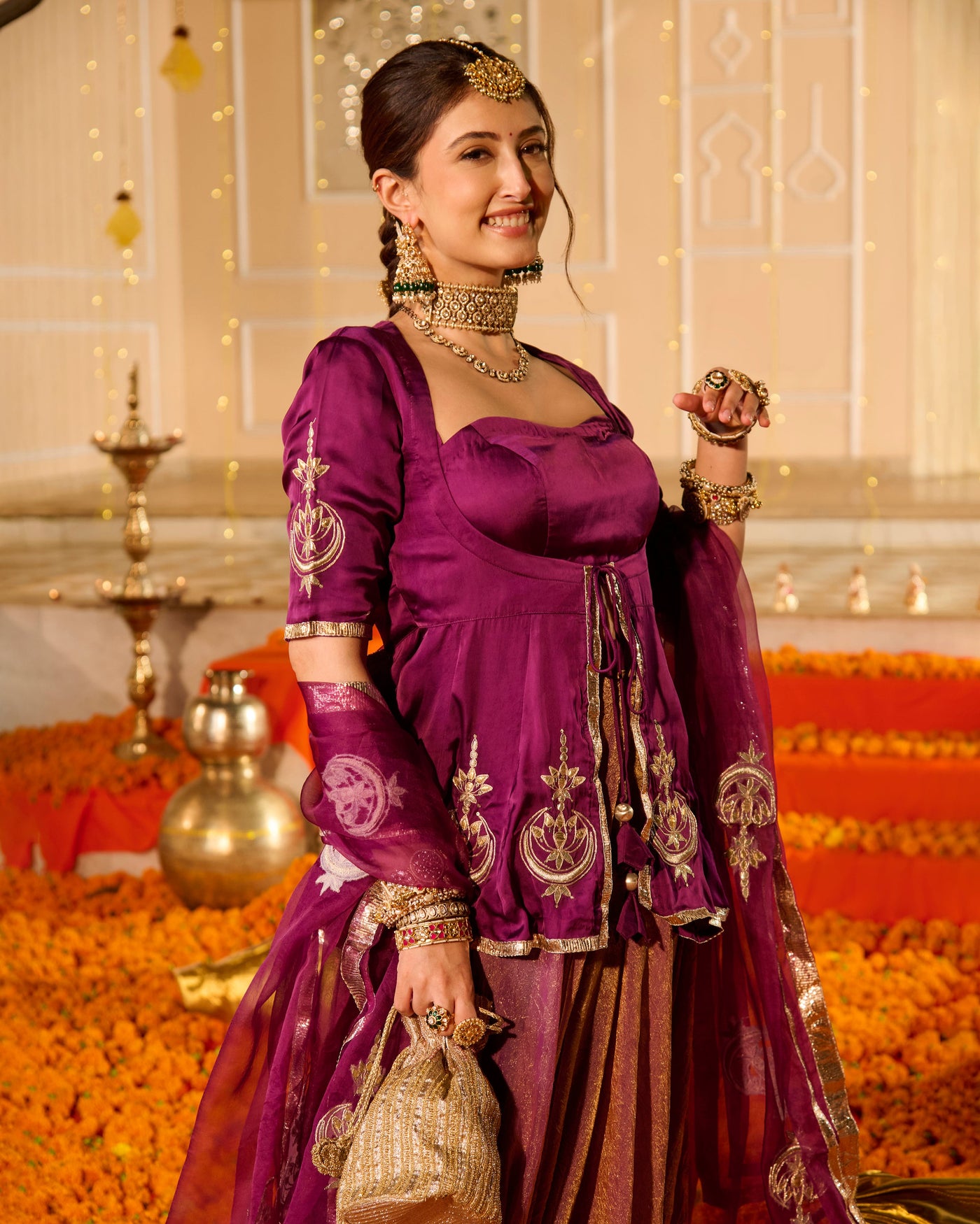 Kamal Purple Solid Satin Lehenga Set
