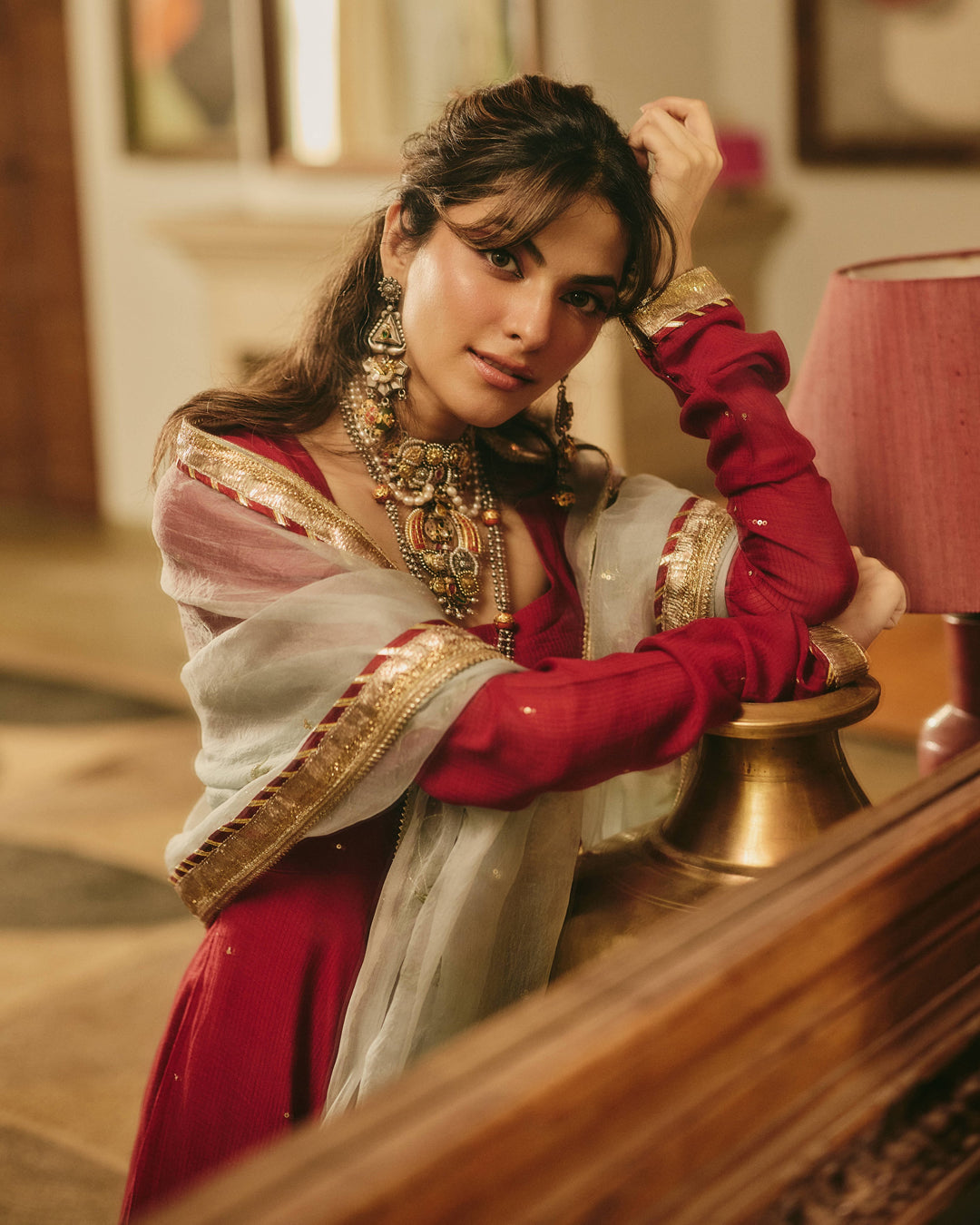 Chitrangi Maroon Handpainted Cotton Checks Suit Set