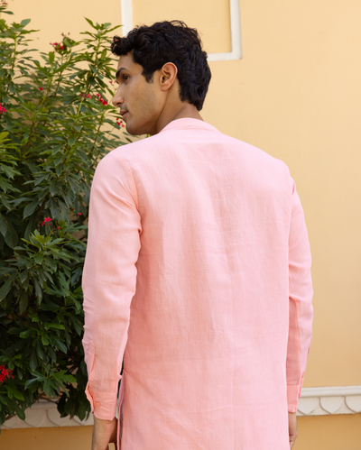 Aghora Peach Solid Linen Kurta