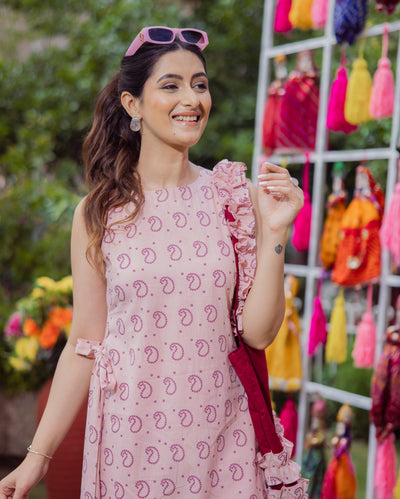 Mukti Pink Bandhani Cotton Kurta Set