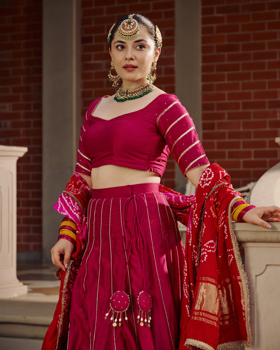 Hema Pink Embroidered Chanderi Lehenga Set