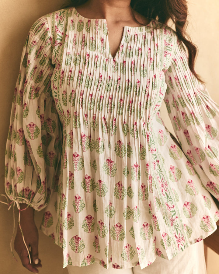 Alina White Mul Cotton Printed Coord set