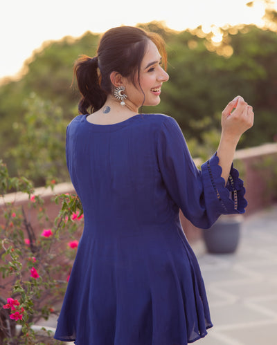 Yash Blue Embroidered Muslin Coord Set