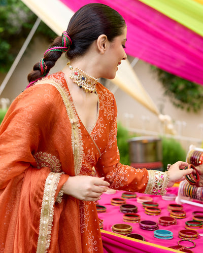 Kahani Orange Bandhani Chanderi Suit Set