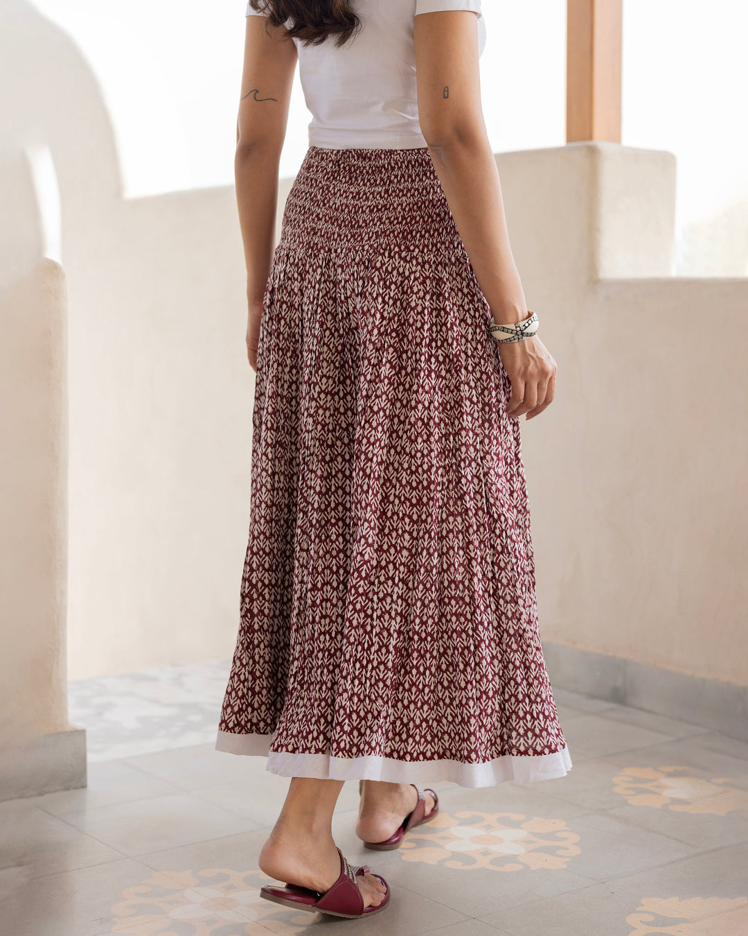 Elanvi Maroon Printed Cotton Skirt