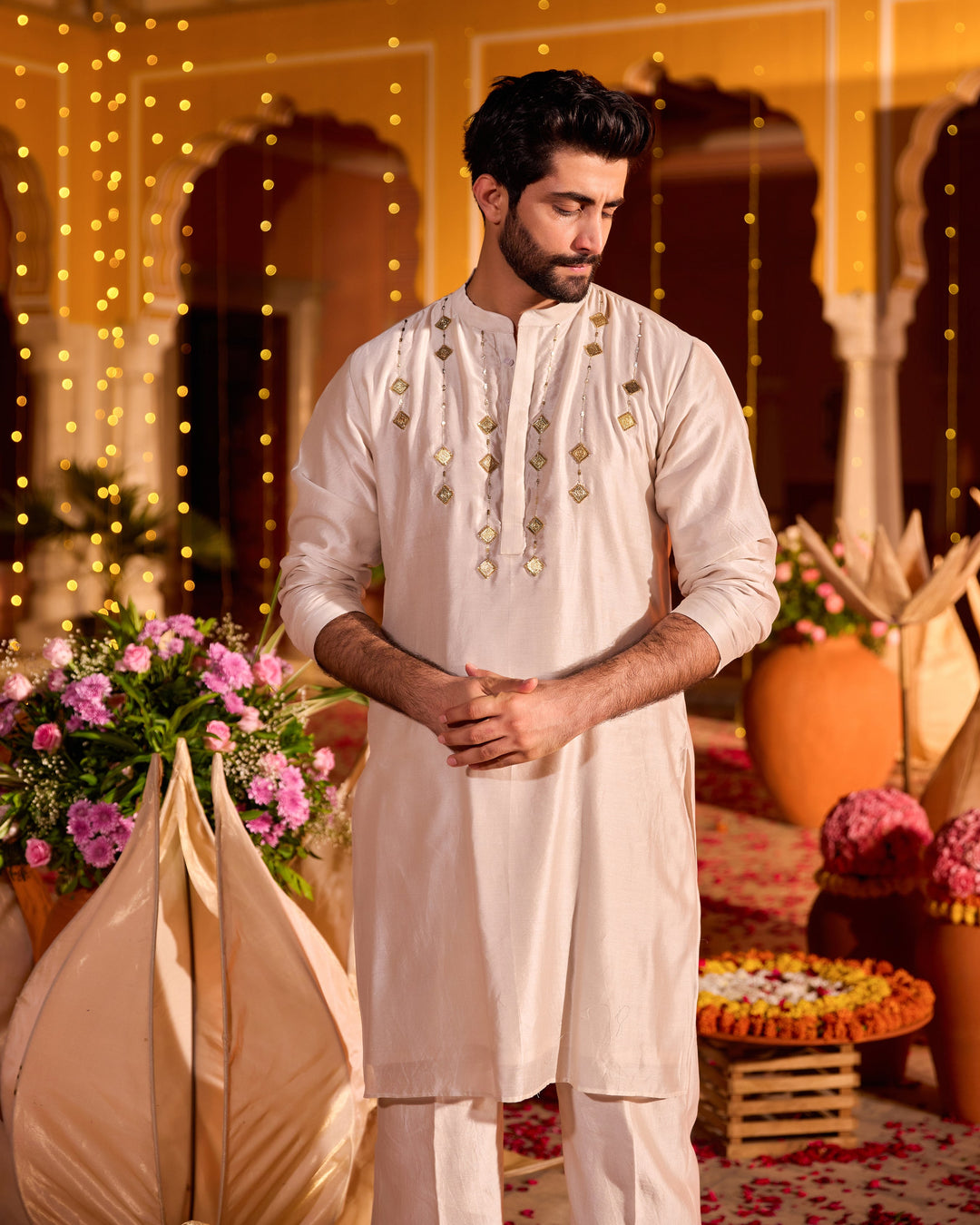 Mukund Grey Chanderi Embroidered Kurta