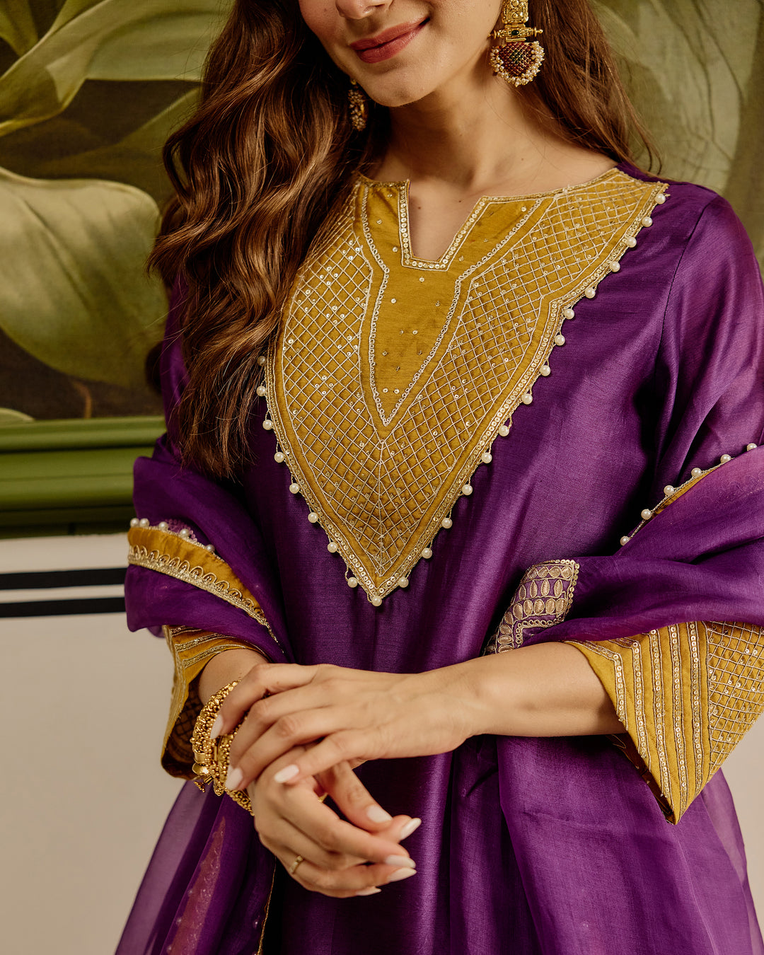 Ambika Purple Embroidered Chanderi Suit Set