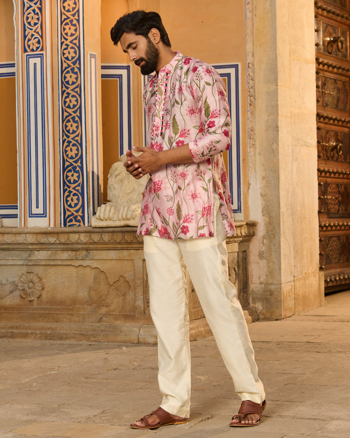 Anirudh Pink Printed Chanderi Kurta