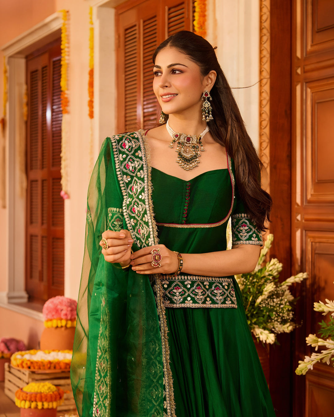 Rangoli Green Embroidered Chanderi Lehenga Set