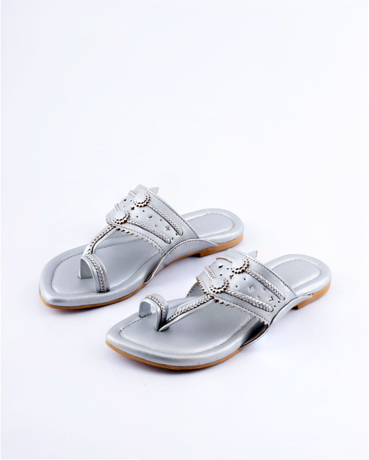 Silver Solid Kolha Flats