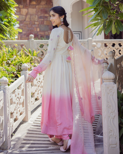 Giggly Rose Pink Ombre Embroidered Muslin Suit Set