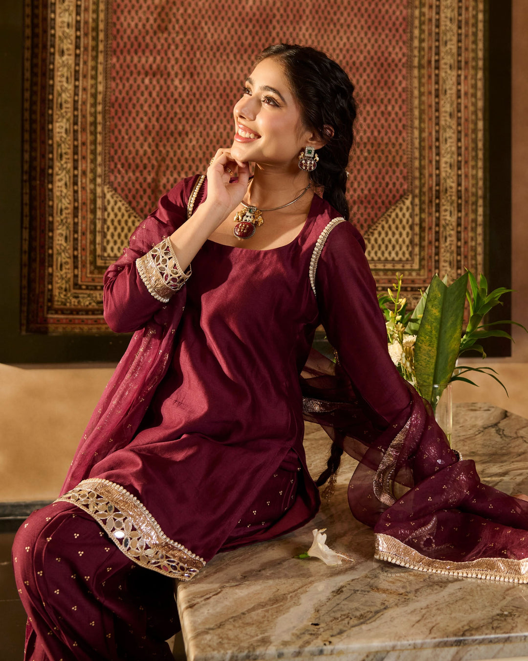 Ira Plum Solid Chanderi Farsi Salwar Set