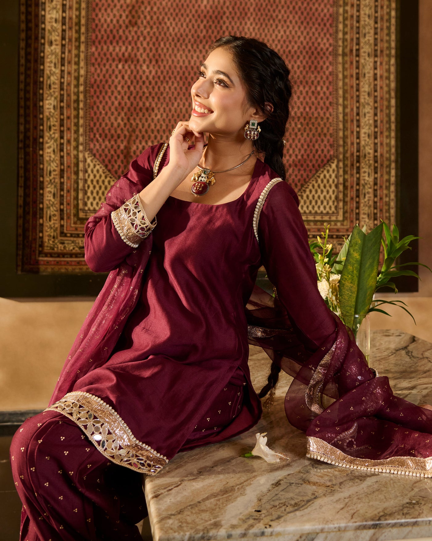 Ira Plum Solid Chanderi Farsi Salwar Set