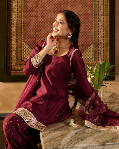 Ira Plum Solid Chanderi Farsi Salwar Set