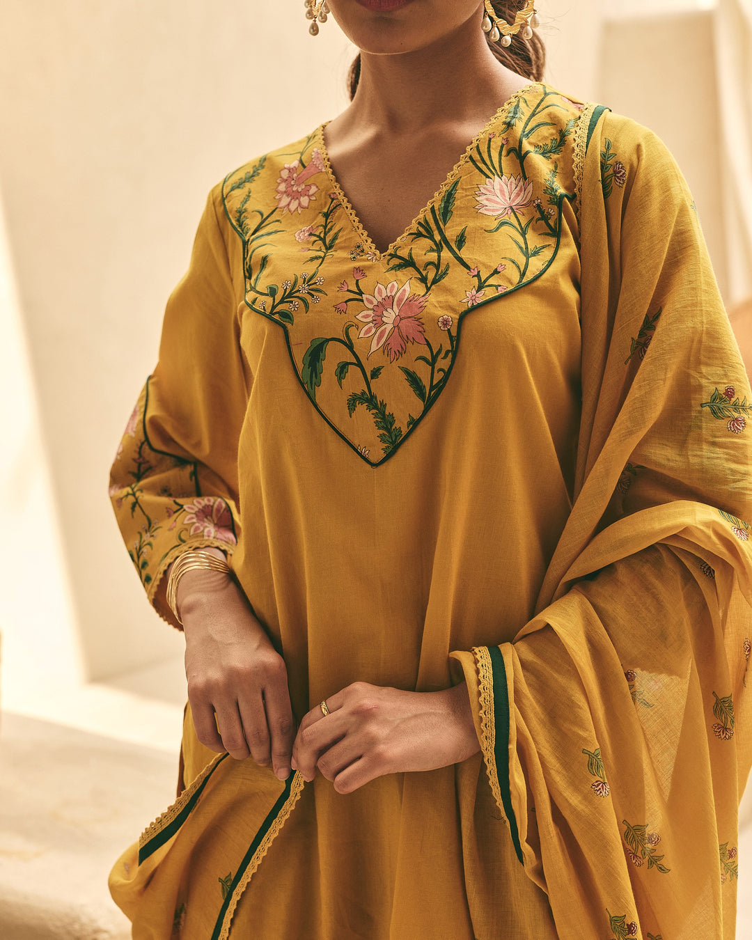Sima Mustard Cotton Printed Sharara Set