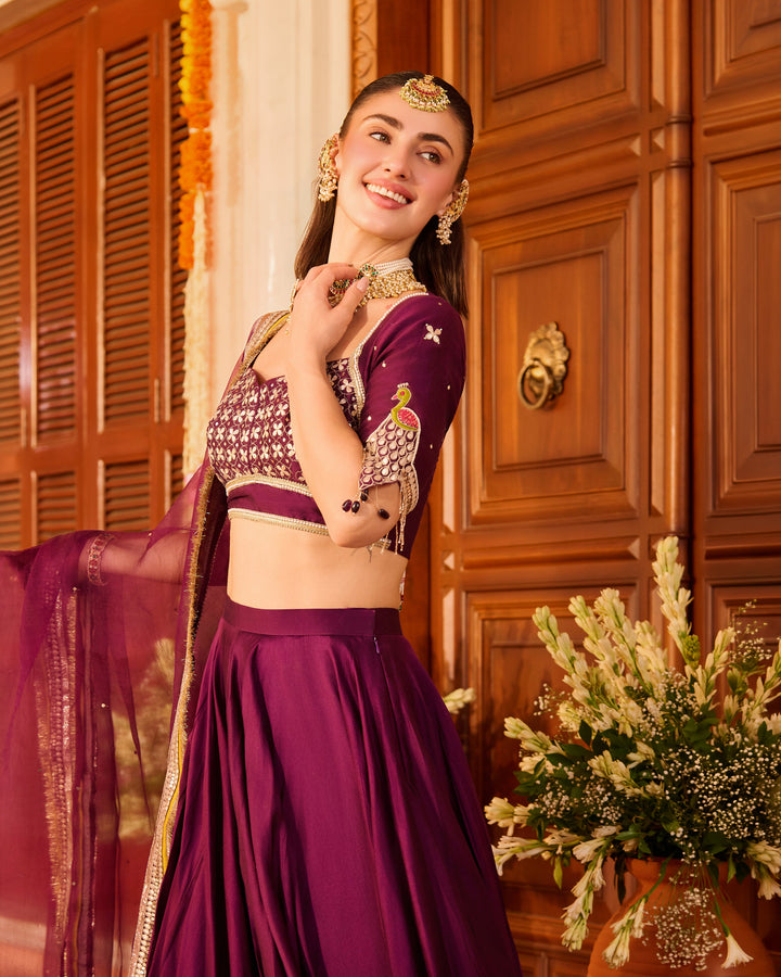 Taarika Purple Embroidered Chanderi Lehenga Set