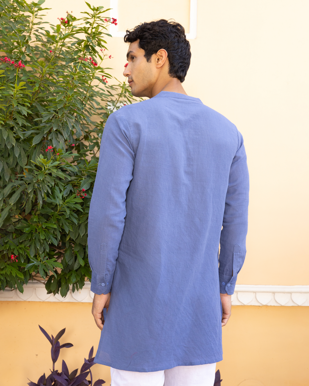 Prabal Blue Solid Cotton Flex Kurta
