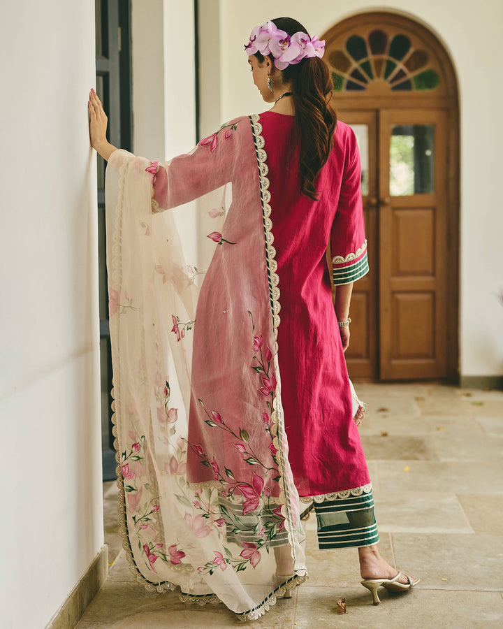 Zirel Pink Handpainted Cotton Suit Set