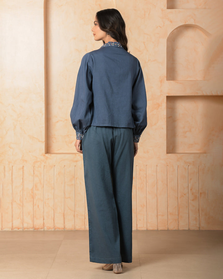 Sandstone Blue Cotton Satin Coord Set