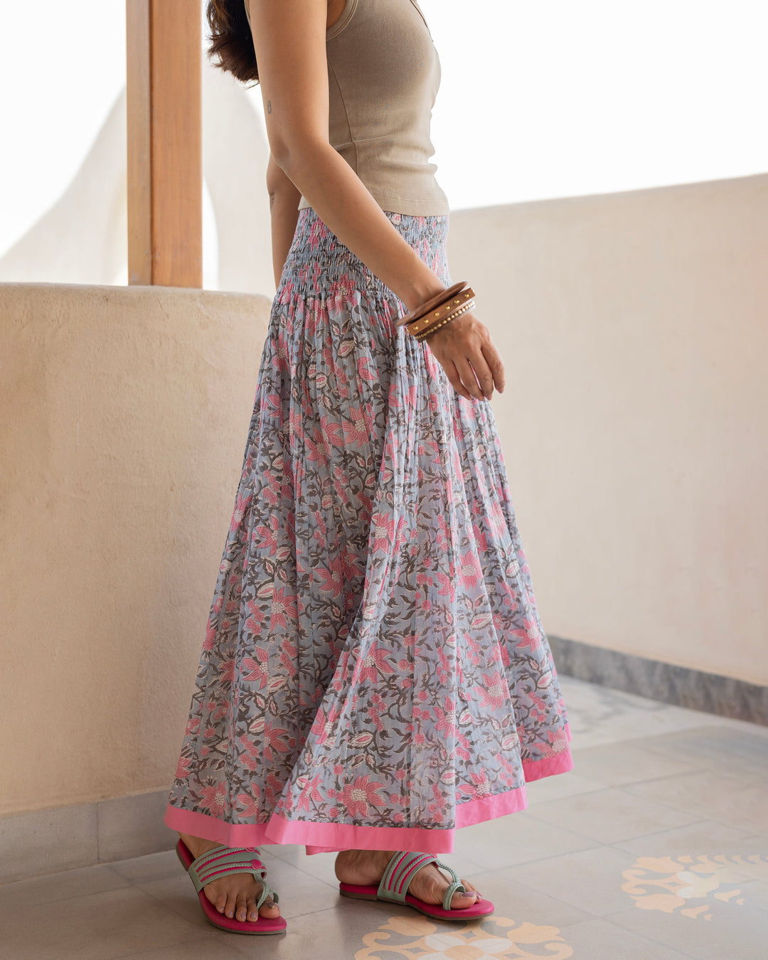 Azmira Blue Printed Cotton Skirt