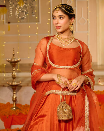 Deepa Orange Solid Chanderi Lehenga Set