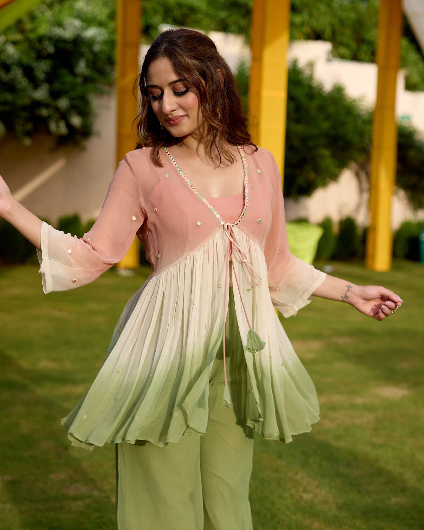 Kavach Peach Ombre Georgette Coord Set