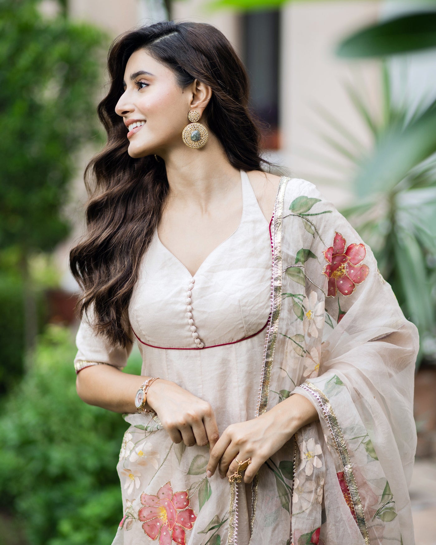 Kamini Beige Handpainted Chanderi Suit Set