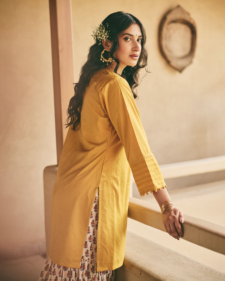 Rama Mustard Cotton Printed Sharara Set