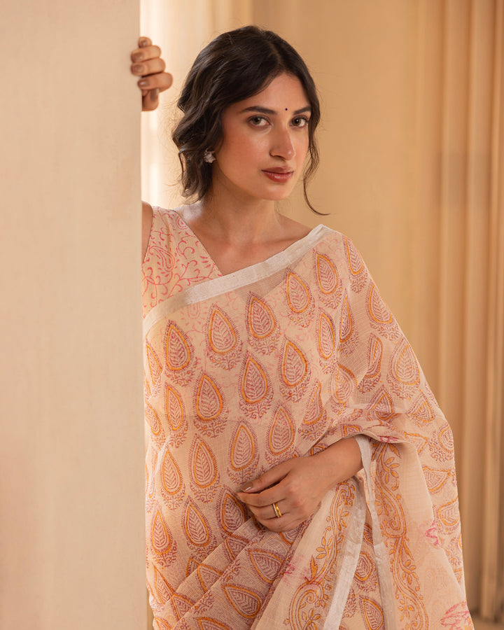 Mishri Cream Doria Printed Saree