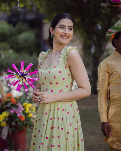 Neerja Green Bandhani Cotton Dress