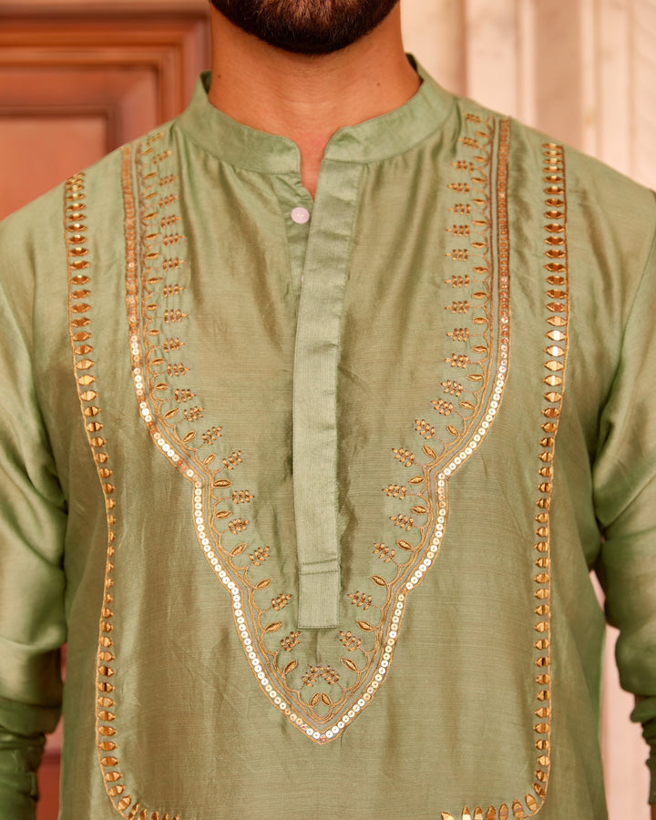 Trilok Sage Chanderi Embroidered Kurta
