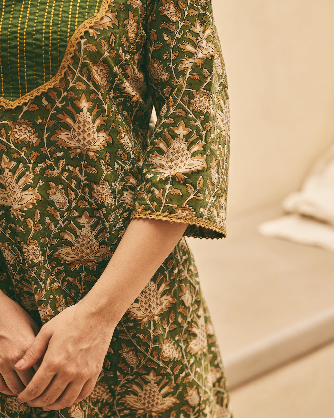 Kalyaa Green Cotton Printed Suit Set